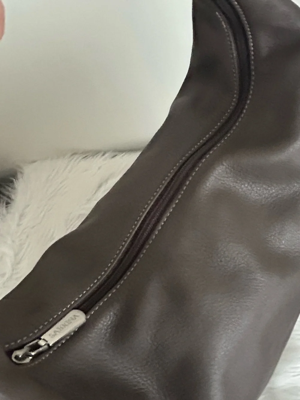 Sabrina Gray Leather Hobo Shoulder Bag Slouchy Everyday Purse